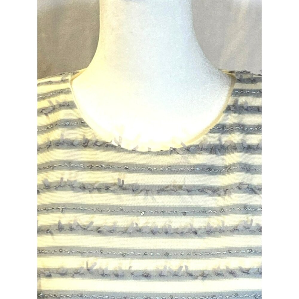 Talbots Womens Large Petite Shirt Thin Knit Sequins Sparkle Striped White Gray - Picture 2 of 7